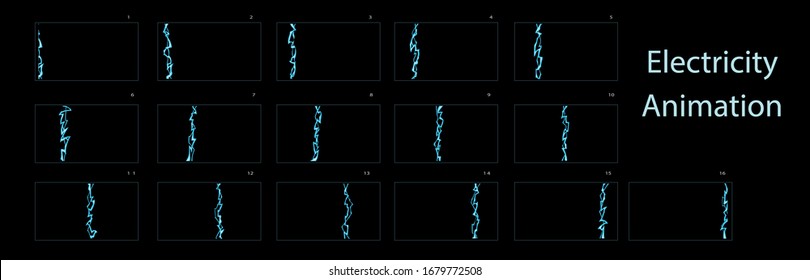 lightning, electricity thunderbolt effect animation frames sprite vector illustration. danger, light electric powerful thunder bolt - Vector