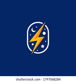 lightning energy electric power logo on cosmic night sky galaxy illustration icon symbol