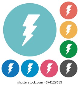 Lightning energy flat white icons on round color backgrounds