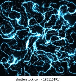 Lightning explosion. Blue crack with light effect on black background. Thunder sky thunder storm blast. Electric power burst energy bang.Vector illustration.