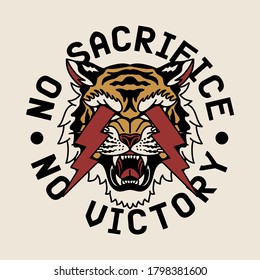 Lightning Eyes Tiger with No Sacrifice No Victory Slogan Vector Artwork for Apparel and Other Uses