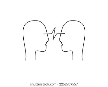 Lightning in the eyes of two people. Conceptual vector minimalistic illustration.