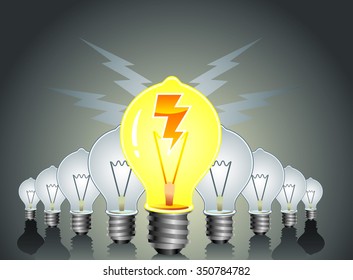 Lightning Fast Idea-Light bulb lit up first against the group