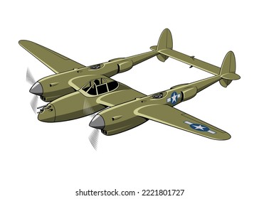 Blitzkämpfer-Flugzeug 1941. WW-II-Flugzeuge. Vintage-Flugzeug. Vektorclip-Kunst einzeln auf Weiß.