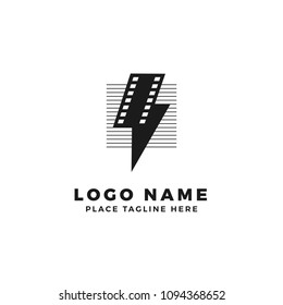 lightning film strip with line stripes logo brand. thunderbolt movie illustration.