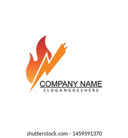 Lightning and flame - vector logo template concept illustration. Fire sign. Symbol of fire and electric energy