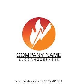 Lightning and flame - vector logo template concept illustration. Fire sign. Symbol of fire and electric energy