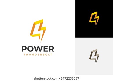 Lightning flash 3d flat logo design. geometric flash graphic symbol. Lighting bolt yellow abstract icon for Speed energy vector symbol