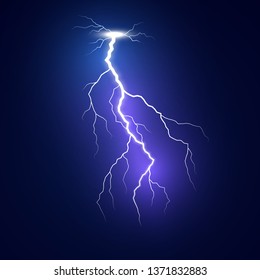 Lightning flash bolt. Blue lightning template. Thunderbolt isolated on dark background. Vector illustration