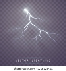 Lightning flash bolt. lightning Magic and bright light effects.  Vector realistic lightning rain weather thunderbolt on black transparent background. Neon color energy