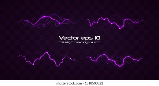 Lightning flash bolt. lightning Magic and bright light effects.  Vector realistic lightning rain weather thunderbolt on black transparent background. Neon color energy