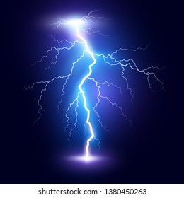 Lightning flash bolt or thunderbolt. Blue lightning or magic power blast storm. Vector illustration