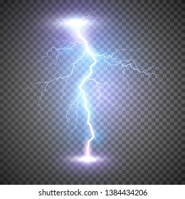 Lightning flash bolt or thunderbolt. Blue lightning or magic power blast storm. Vector illustration on transparent background