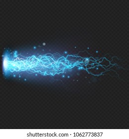 Lightning flash discharge of electricity on transparent background. Blue electrical visual effect. EPS 10 vector file