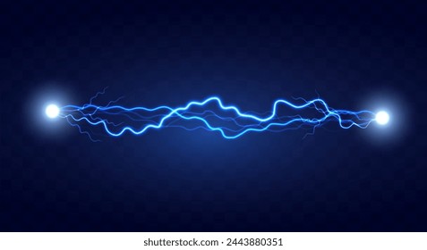 Lightning flash effect. Realistic electric lightning, Abstract background in the form of lightning. A powerful charge causes many sparks. Power of nature.