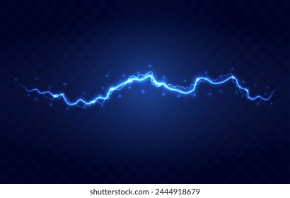 Lightning flash effect. Realistic electric lightning, Abstract background in the form of lightning. A powerful charge causes many sparks. Power of nature.