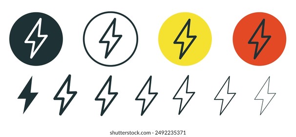 Lightning flash icon, electricity icon symbol, danger, power energy, symbolizing energy and strength. Thin line, outline and stroke style for apps and websites.