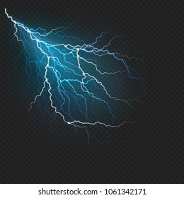 Lightning flash light realistic effect. Thunder spark isolated on dark transparent background. EPS 10 vector file