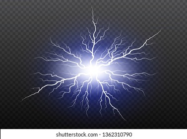 Lightning flash light thunder ball or electricity blast storm on transparent background.