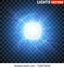 Lightning flash light thunder spark on transparent background.