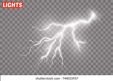 Lightning flash light thunder spark on transparent background. 