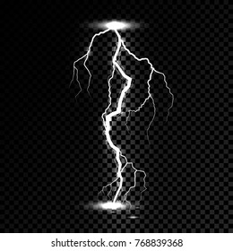 Lightning flash light thunder spark. Vector bolt lightning or electricity blast storm or thunderbolt on transparent background