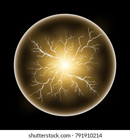 Lightning flash light thunder spark on transparent background. Vector ball lightning or electricity blast storm or thunderbolt in sky. Natural phenomenon of human nerve or neural cells system