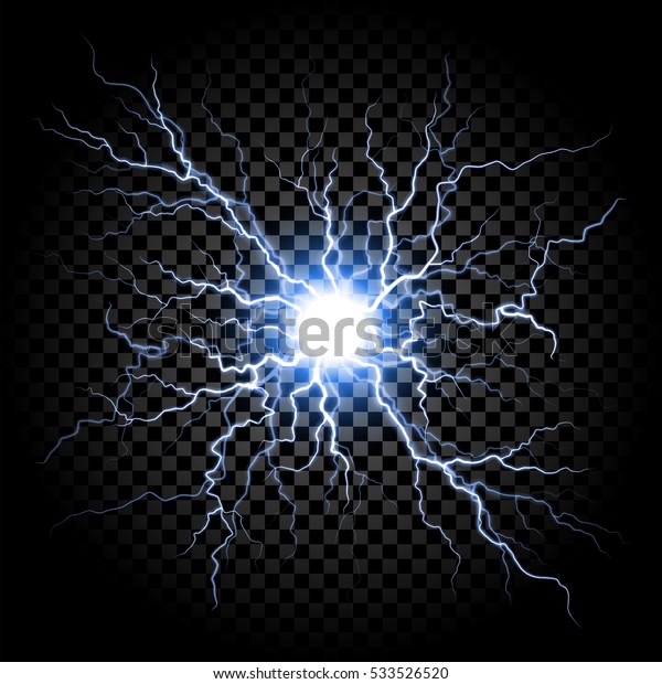 透明な背景に稲妻の光の雷が輝く ベクターボールの稲光 電気の爆風 または空に落ちる雷 人間の神経または神経細胞系の自然現象 のベクター画像素材 ロイヤリティフリー