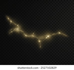 El relámpago del relámpago enciende chispas del trueno en un fondo transparente. Fuego y relámpago del Fractal helado, Ilustración vectorial de fondo de la energía del plasma. Relámpago PNG.	
