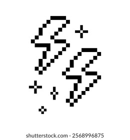 Lightning flash pixel art icon. Thunder icon. Electric sign. Power. Editable pixel vector illustration. Y2k lightning bolt retro sticker. Playful geometric shape. Mood of 90s. Game abstract element