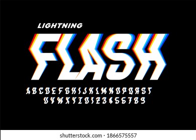 Lightning flash style font, alphabet letters and numbers vector illustration