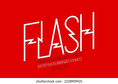 Lightning flash style font, alphabet letters and numbers vector illustration