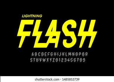 Lightning flash style font design, alphabet letters and numbers vector illustration