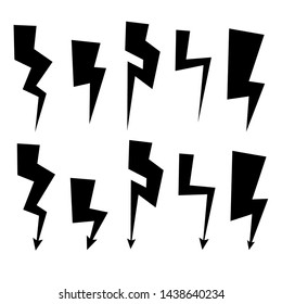 Lightning flash and thunder bolt silhouette icons