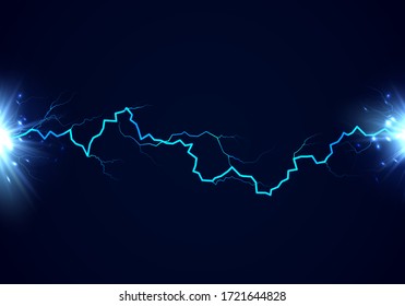 Lightning and flash. Thunderbolt effect. Bright power electrical strike. Vector illustration isolated 