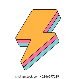 Lightning flash thunderbolt sticker. Pop art groovy style isometric vector illustration . Arrow charge, electricity power in y2k style isolated on white