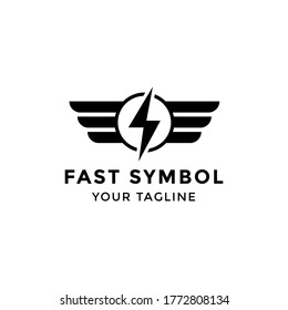 lightning flash and wings logo for fast symbol concept
