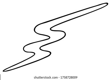 Lightning. Flashed brightly. Vector illustration. Outline on an isolated white background. Sketch. Weather forecast. Meteorology conditions. Electric discharge. Doodle style. Vacation mood. Web design