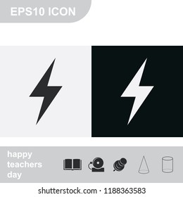 Lightning flat black and white vector icon.