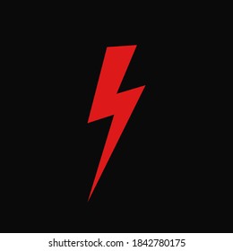 Lightning flat icon. Red thunderbolt icon isolated on black background. Symbol of strike, protest. Lightning shape. Vector illustration