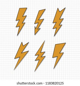 Lightning flat icons set on paper background