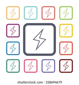 lightning flat icons set. Open colorful buttons 