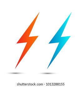 Lightning flat icons set. Simple icon storm or thunder and lightning strike isolated.