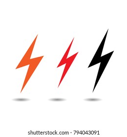 Lightning flat icons set. Simple icon storm or thunder and lightning strike isolated.