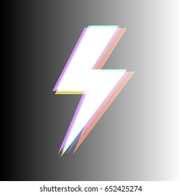 Lightning flat icons set. Vector. White icon with colored contours on gradient background.