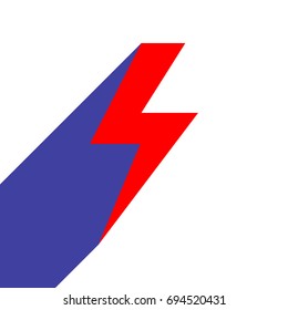 Lightning flat icons set. Vector. Red flat style icon with dark blue long shadow on white background.
