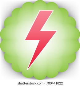 Lightning flat icons set. Vector. Pinkish icon with white contour on green background which similar to flower.