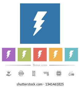 Lightning flat white icons in square backgrounds. 6 bonus icons included.