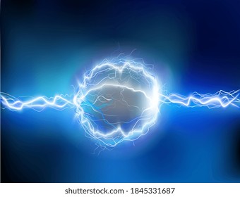 lightning in the form of a ball on a blue background flash vector illustration