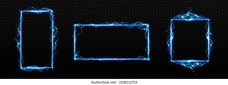 Lightning frames, blue electric borders of rectangular and square shapes with thunder bolt effect. Isolated photoframes with thunderbolt impact, magical energy flash, Realistic 3d vector bolts set - Shutterstock ID 2238112753